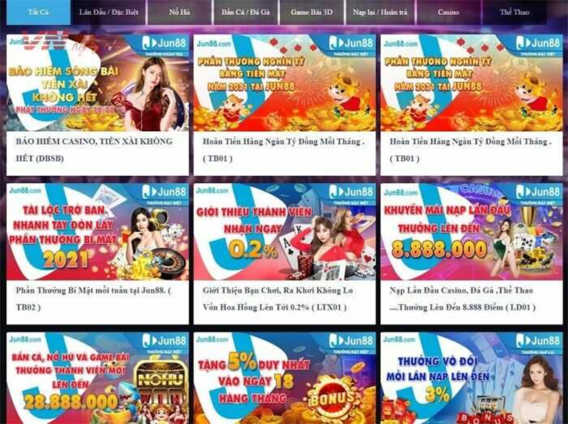 Một vài chương trình game cá cược casino tại nhà cái Jun88 Một vài chương trình game cá cược casino tại nhà cái Jun88